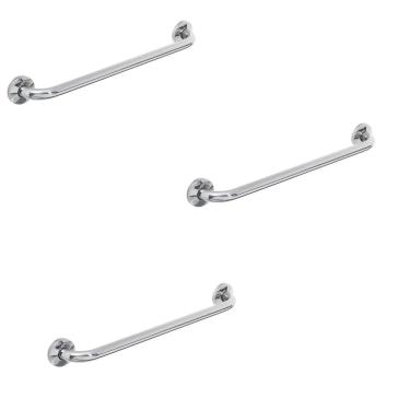Imagem de Barra Alça Apoio 50cm Aço Inox Kit 3 Uni Gestante Idoso PCD Acessibilidade Banheiro Box Corredor Segurança