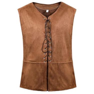 Imagem de mogenda Colete masculino de pirata renascentista, fantasia masculina medieval de Halloween, colete gótico steampunk adulto (âmbar, M)