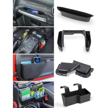 Imagem de Savadicar Pacote com 4 organizadores de console central, acessórios de armazenamento interno para Jeep Wrangler JK JKU 2011-2018, maximiza o espaço no carro com kits de armazenamento ABS, preto
