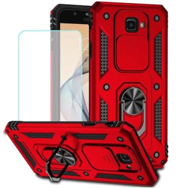 Imagem de Vokuha Capa de celular para Samsung Galaxy J7 V/J7 2017, J7 Halo/Prime, Perx, Sky Pro - Vermelho - Proteção resistente, suporte, protetor de tela de vidro temperado, magnético