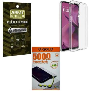 Imagem de Capa Capinha Transparente Para Moto G75 + Power Bank 5000 + Pelicula d