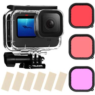 Imagem de TELESIN Estojo À Prova D'Água com Filtro de Mergulho de 3 Pacotes para Gopro Hero 12 Hero 11 Hero 10 Hero 9 Preto Suporta 60M/196 Pés Mergulho Subaquático Mergulho Profundo com Filtro Magenta Vermelho
