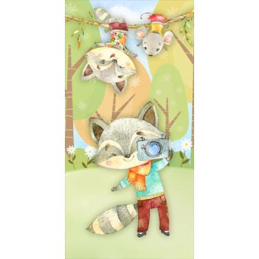 Imagem de Painel Vertical de Tecido Sublimado Animais Felizes Brincando Floresta