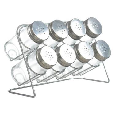 Imagem de Porta Tempero Condimento Com Suporte Metal 8 Potes Gourmet - PGB