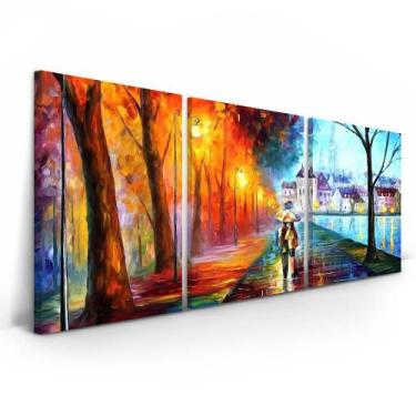 Imagem de Quadro Leonid Afremov 120x60 Casal Chuva 3 Telas Sala Quarto - IQuadro