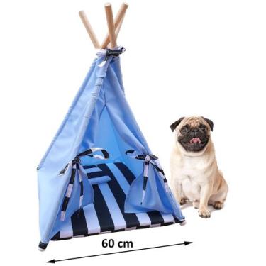 Imagem de Kit Caminha Pet Cachorro Gato Cabana Toca Azul Com Preto M - Pet Best 
