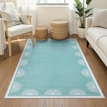 Imagem de Hedlive Tapetes laváveis modernos 7 x 12 cm, tapetes de quarto azul-petróleo macio para entrada 7,5 x 12,5 cm, tapete de sala de estar, estampa solar, tapete antiderrapante para berçário de escritório