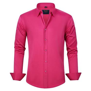 Imagem de J.VER Camisas Sociais Masculinas Sólidas De Manga Comprida Elástica Sem Rugas Camisa Formal Negócios Casual Camisas De Botão Rosa Quente
