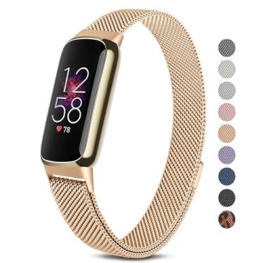 Imagem de Pulseira de metal para Fitbit Luxe feminina e masculina, pulseira de substituição de aço inoxidável para Fitbit Luxe/Luxe edição especial rastreador fitness (ouro rosa)