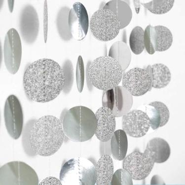 Imagem de Cheerland Shinning Glitter Silver Circle Dots Garland Kit para Bolinhas Decoração de Festa Decoração de Bolinhas Grinaldas Penduradas Fundo de Bandeira Transmissor para Aniversário Casamento Decoração de Bailarina Decoração de Chá de Bebê Aniversário