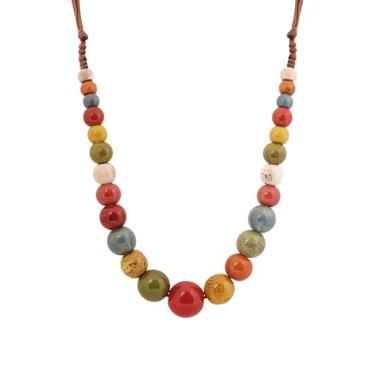 Imagem de MINACHI Hippie Boho Colar de contas esféricas redondas coloridas de cerâmica boêmia, presentes femininos, Zinco, Sem Pedra Preciosa