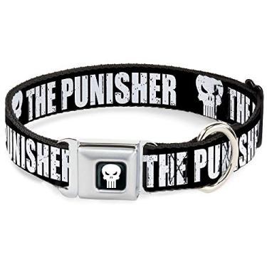Imagem de Coleira para cachorro fivela de cinto de segurança The Punisher Bold Logo4 resistente preto e branco 30 a 45 cm de largura