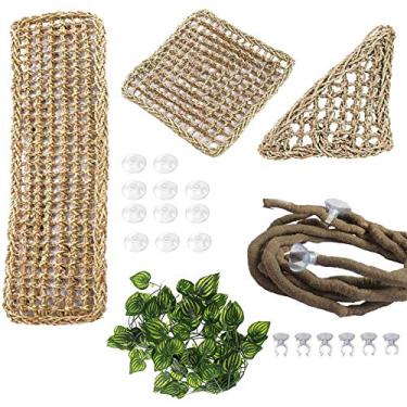 Imagem de PINVNBY Rede de dragão barbudo lagarto natural ervas marinhas habitat répteis acessórios para tanque de répteis trepadeiras selva folhas flexíveis decoração para escalada camaleão eremita caranguejo cobras lagartixa