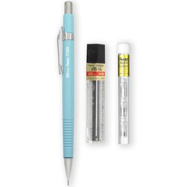 Imagem de Pentel Lapiseira automática P205-97C – linha floral pastel – única + 12 pontas de refil HB de alta polímero de 0,5 mm + tubo de refil de borracha Z2-1N com 4 (azul pastel)