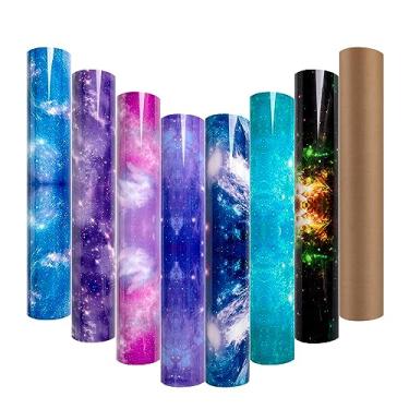 Imagem de HTVRONT Vinil de Transferência de Calor Galaxy - 7 Pacotes 12X10In Starry Sky Iron Em Vinil para Camisetas, Vinil Galaxy Htv com Padrão Espacial com 1 Pacote de Folha de Teflon, Artesanato Faça Você M