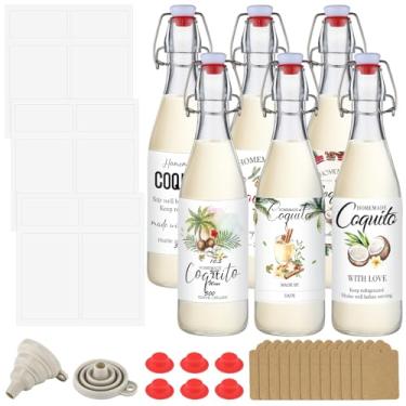 Imagem de Sieral Pacote com 6 garrafas de vidro de 473 ml para extrato de baunilha, etiquetas impressas de Natal, faça você mesmo, garrafa flip top para fermentação de refrigerante Jhome Beer Kombucha