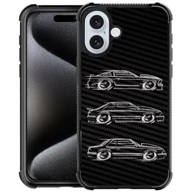 Imagem de CARLOCA Capa compatível com iPhone 16 Plus, preto e branco, design de carro, arte moderna, design para meninas, à prova de choque, antiarranhões, capa traseira de policarbonato rígido para iPhone 16