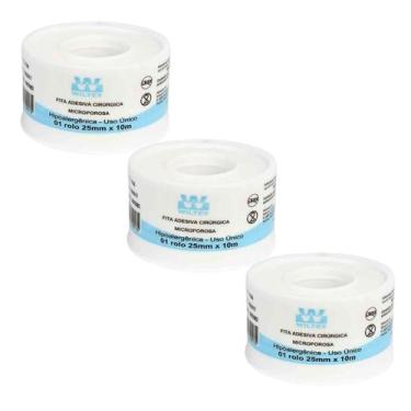 Imagem de Kit 3 Fita Microporosa Branca 2,5m X 10m - Wiltex