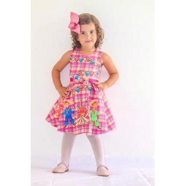 Imagem de Vestido Infantil Juvenil de Festa Junino Xadrez Colorido Estampado Ros