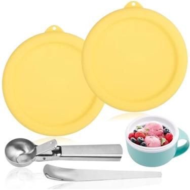 Imagem de Tampas de silicone para máquina de sorvete Dash My Mug, capas de tigela de silicone para caneca de sorvete, tampas de armazenamento de sorvete, inclui 2 capas de tigela de silicone, colher de sorvete,