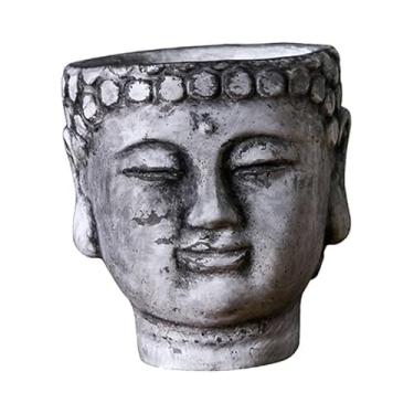 Imagem de Ioensy Cimento cabeça de buda vaso de flores decoração para casa criativo plantador planta recipiente para apartamento desktop cozinha pátio, Cinza Pedra