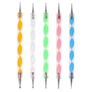 Imagem de Conjunto de 5 Boleadores de Unhas em Aço Inox, Pontas Duplas, Multicores