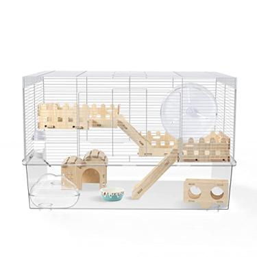 Imagem de BUCATSTATE Gaiola de hamster inclui garrafa de água grátis, roda de exercícios, prato de comida e esconderijo de hamster grande gaiola de rato e habitats para gerbil, ratos, hamster anão sírio, pássaro (62 cm C x 35 cm L x 43 cm A)