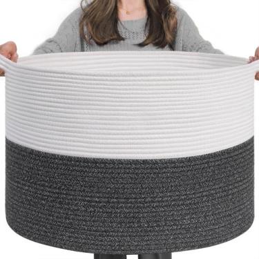 Imagem de Cesto de Roupa Suja INDRESSME - Grande - Cesto de Corda Trançada Cinza