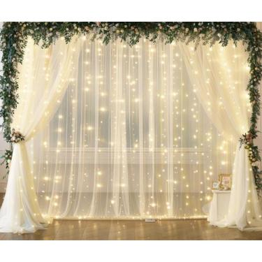 Imagem de Cortina de Fundo Suppromo Ivory Tulle com Luzes - 6x2,4m