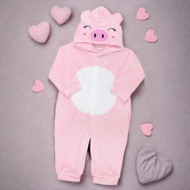 Imagem de Macacão Plush para Bebê com Capuz Bordado - Diversas Cores até 12 Mese