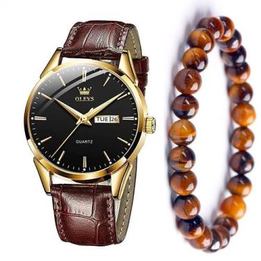 Imagem de Kit Relógio Olevs Analógico Social Masculino Gold + Pulseira