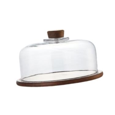Imagem de WeiLaiKeQi Bolo de bolo com cúpula, servidor de exibição de bolo, presentes de panificação, armazenamento de alimentos, cúpula de sobremesa de vidro com bandeja , 27.5x17cm