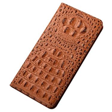 Imagem de LYJSMGZ Capa com aba para Samsung Galaxy S25 Ultra/S25 Plus/S25, estilo carteira com relevo de cabeça de crocodilo, capa de proteção magnética de couro legítimo, laranja, S25 Plus