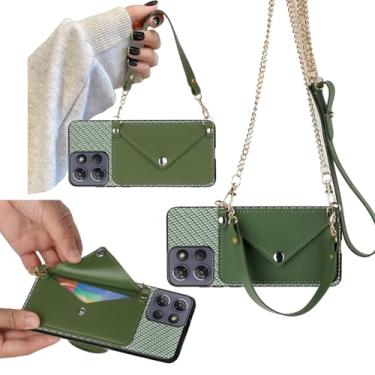 Imagem de Tuxiwei Capa para celular Motorola Moto-G-5G-2025, capa traseira carteira para Moto G 2025 suporte de cartão, corrente dourada destacável transversal protetora de canto mãos livres | Cordão de alça de