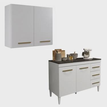 Imagem de Conjunto Armário Aéreo 2 Portas e Balcão com Tampo 2 Portas 3 Gavetas