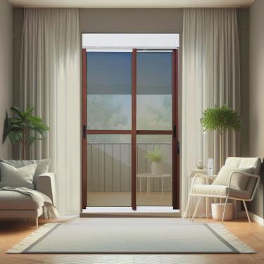 Imagem de Porta de Correr com Persiana Integrada 2 Folhas Móveis 230 X 120 Elite com Fecho Automático Vidro