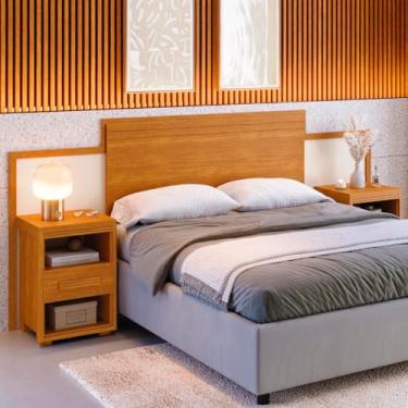 Imagem de Cabeceira Ajustável com Criados Mudo para Cama Box Queen e Casal, MDF, Design Dinamarca, 140-160cm (Nature/Off/Nature)