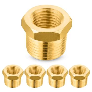 Imagem de Pacote com 5 buchas sextavadas GUOFIS redutoras, 3/20.3 cm macho NPT x 1/10.2 cm fêmea NPT adaptador de encaixe de tubulação de latão (1/4 "MNPT x 1/8" FNPT)