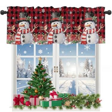 Imagem de Cortinas de Natal para cozinha de Natal, 137 x 45 cm, boneco de neve, boneco de neve, saia curta de Natal, janela, bolso para varão, cortinas de cozinha, sanefas para quarto, sala de estar, banheiro