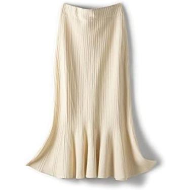 Imagem de Saia Fishtail Feminina Tricotada - Saia Envolvente Apertada Comprimento Da Panturrilha Saia Midi, Saia Longa Elegante Com Bainha Fishtail, Saia Tricotada Grossa De Inverno Para, Beige, One Size