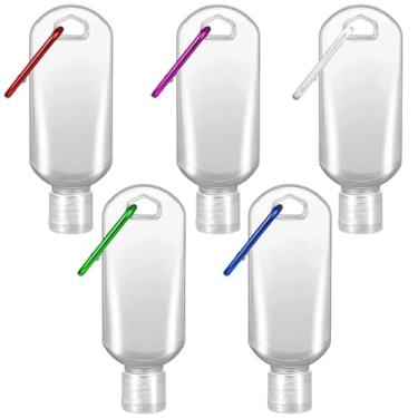 Imagem de Ynaize Embalagem com 5 recipientes de plástico recarregáveis com clipe para desinfetante para as mãos com chaveiro, garrafas vazias para crianças e adultos