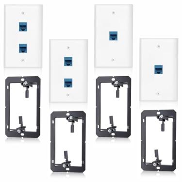 Imagem de Placa de parede Ethernet Cat6 (2 peças, 1 porta e 2 peças) RJ45 Keystone Jack conector de saída de cabo de rede acoplador azul com suporte de montagem de baixa tensão