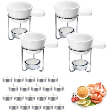 Imagem de Reasmi Aquecedor De Manteiga Para Frutos Do Mar, Conjunto 4, Lagosta, Caranguejo Com 20 Velas Tealight, Derretimento Cerâmica Queijo Chocolate, Suprimentos Festas Fervura Mar Fondue