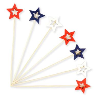 Imagem de hhdatc Palitos de coquetel com estrela vermelha, branca, azul, palitos patrióticos, palitos de coquetel decorativos para aperitivos, charcutaria e espetos, decoração do dia da independência do quarto