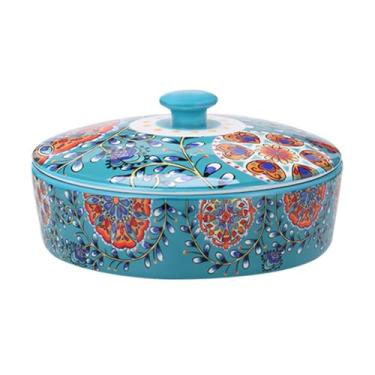 Imagem de Cuiynice - Pratos de cerâmica coloridos para exibição de doces, prato para frutos secos, bandeja para armazenar nozes e doces com tampa, cesta para compota de lanches e frutas vermelhas, bandeja