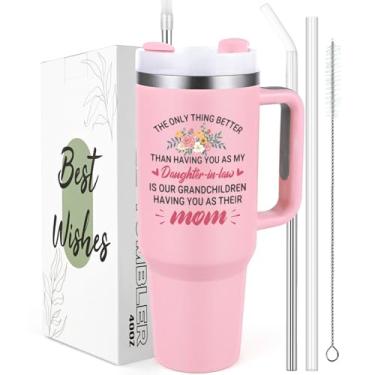 Imagem de Qtencas Daughter in Law Gifts, Better Than Having You Tumbler, copo de viagem de aço inoxidável isolado de 1,134 g com alça, presentes de aniversário de dia das mães para nora da mãe pai, rosa