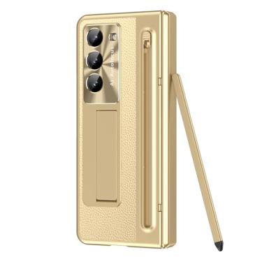 Imagem de HAO RIYLN Capa para Samsung Galaxy Z Fold 6, com tela de vidro temperado e compartimento para caneta, proteção total à prova de choque, dourada, dobra 6