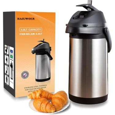 Imagem de Garrafa térmica Airpot de 3,8 l e 4L para manter o calor, dispensador térmico de café Airpot com bomba, isolamento a vácuo de parede dupla, aço inoxidável 304, alavanca de ação para quente/frio