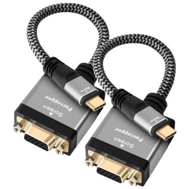Imagem de Pacote com 2 adaptadores USB C para VGA, USB 3.1 Tipo-C macho (fonte) para VGA fêmea (tela), conector conversor de cabo trançado Thunderbolt 3/4, compatível com iPhone16, MacBook Pro, Air, iPad Pro