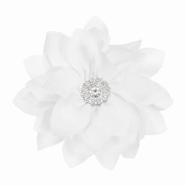 Imagem de PATIKIL Broche de flor elegante para mulheres, broche de lapela de cristal floral de flor de tecido para festa de casamento, presente de terno, roupas, chapéu, vestido, casaco, acessórios, branco, 9cm